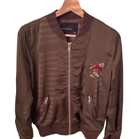 NEW Olivaceous Floral Embroidered Satin Bomber Jacket in Size Small - Picture 3 of 10